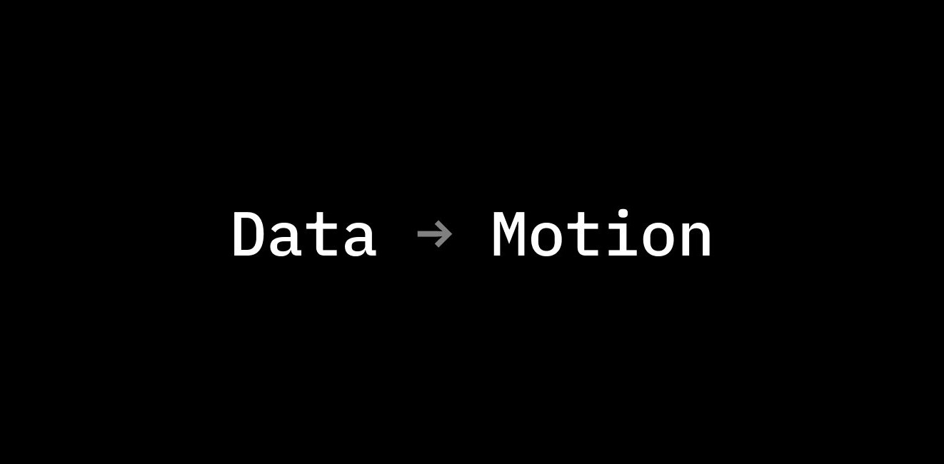 Title card reading "Data arrow Motion" in monospace type on black.