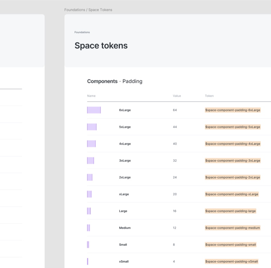 Design system space tokens table from the dhosting foundations.