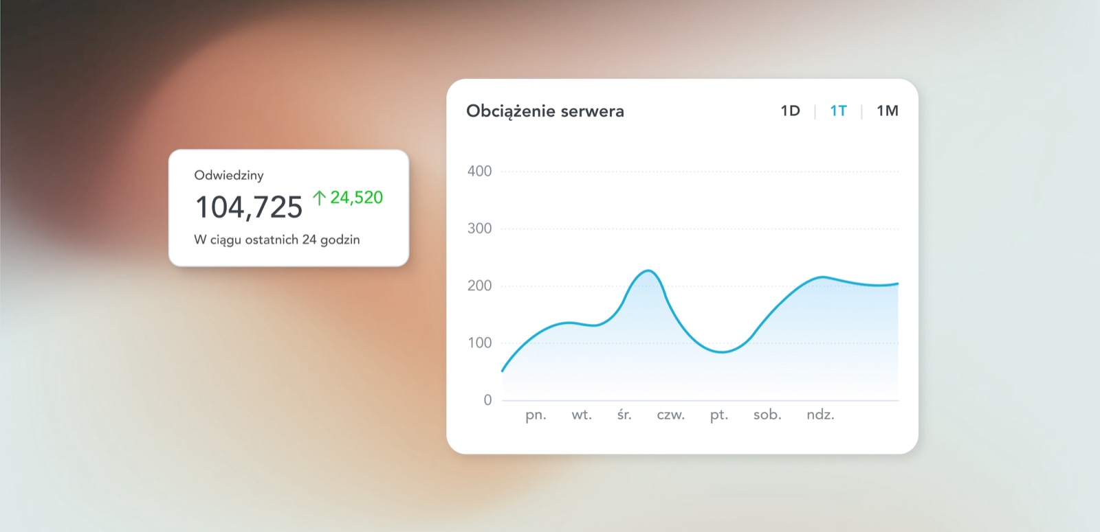 Server load chart with a visits summary card from the dhosting panel.