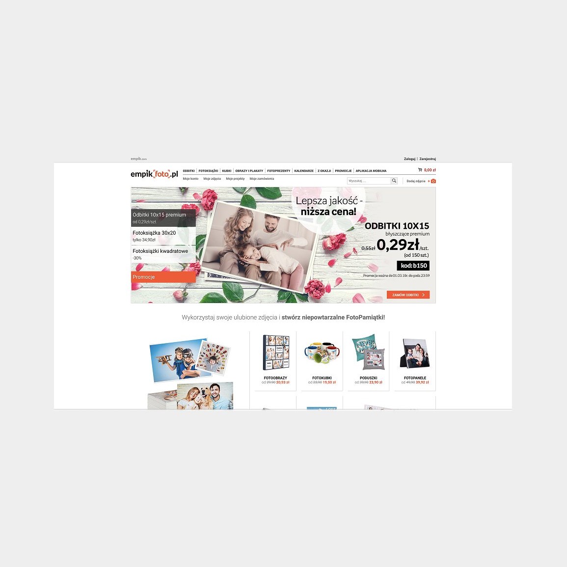 Screenshot of the previous Empik Foto website used in the UX and brand audit.