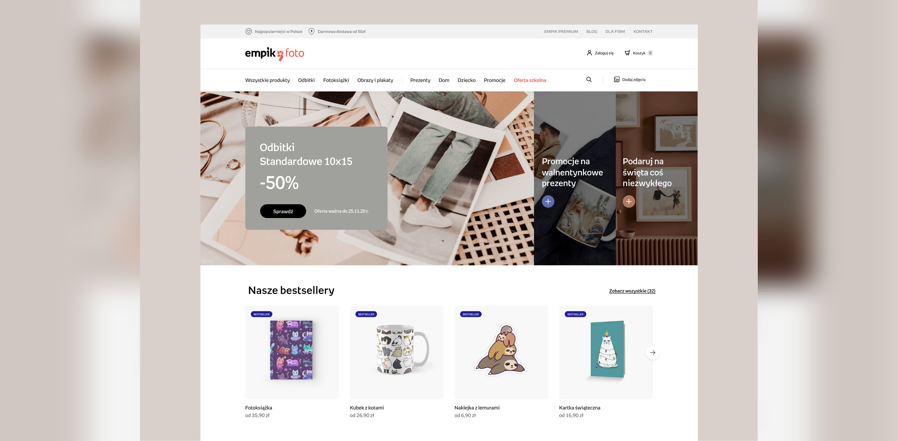 Redesigned Empik Foto homepage leading with photography and a promoted prints offer.