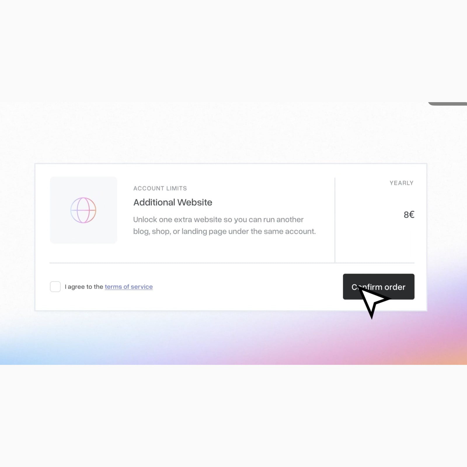 Confirmation screen for adding another website to a mybox account.