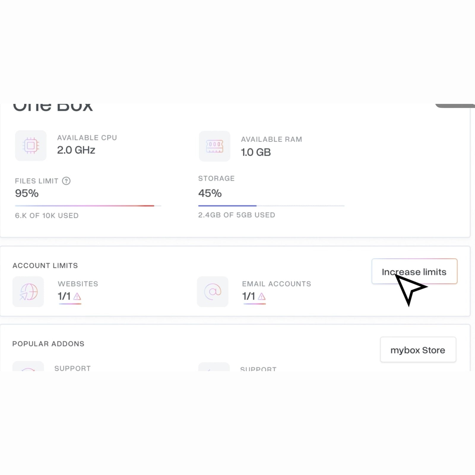 Dashboard makes account limits and upgrade paths easy to understand.