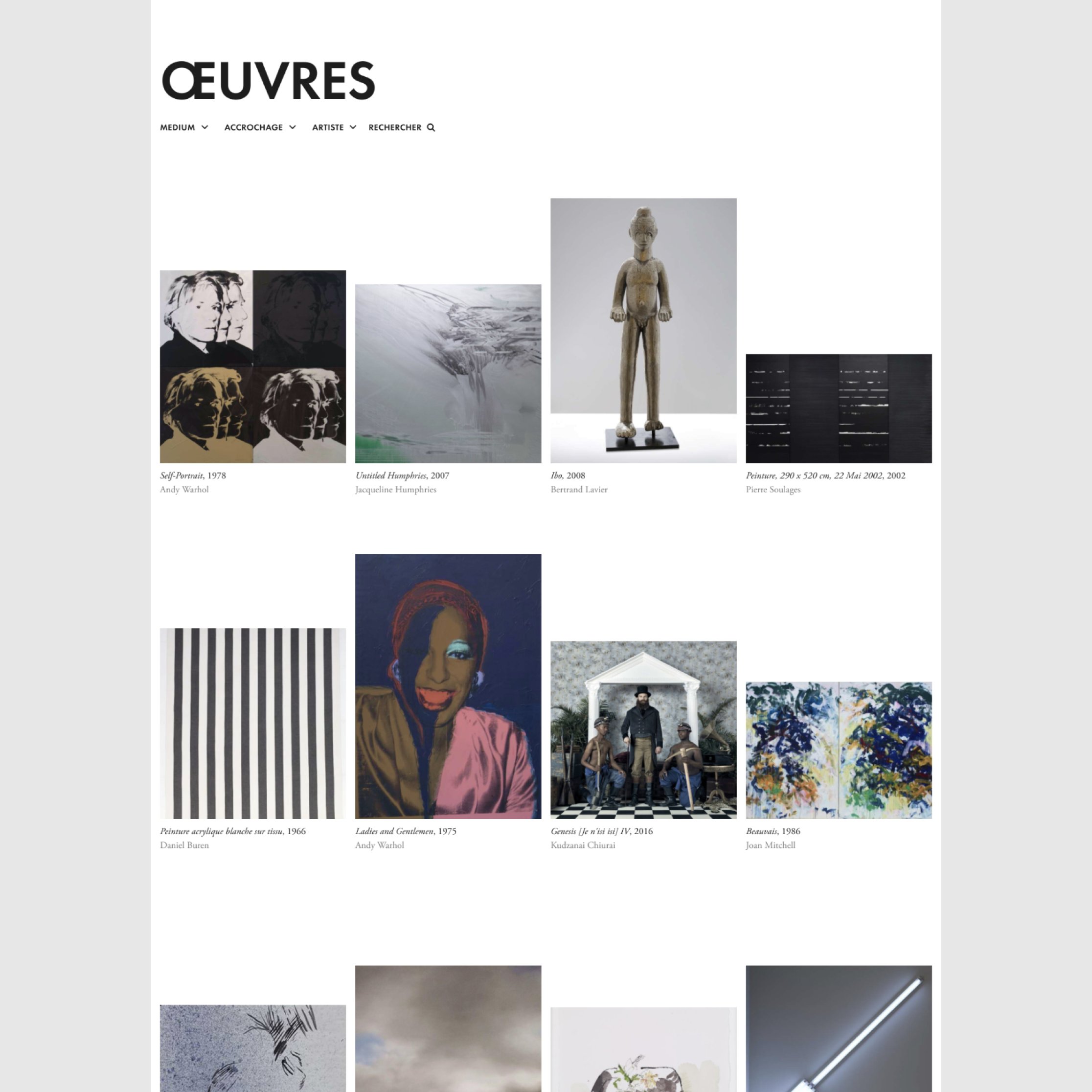 Reference screenshot of a museum collection page with a grid of artworks.