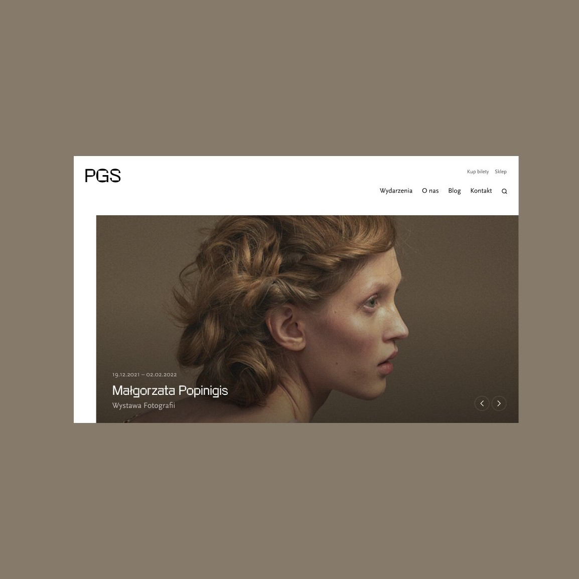 Website hero for a photography exhibition with dates and artist name over a portrait.