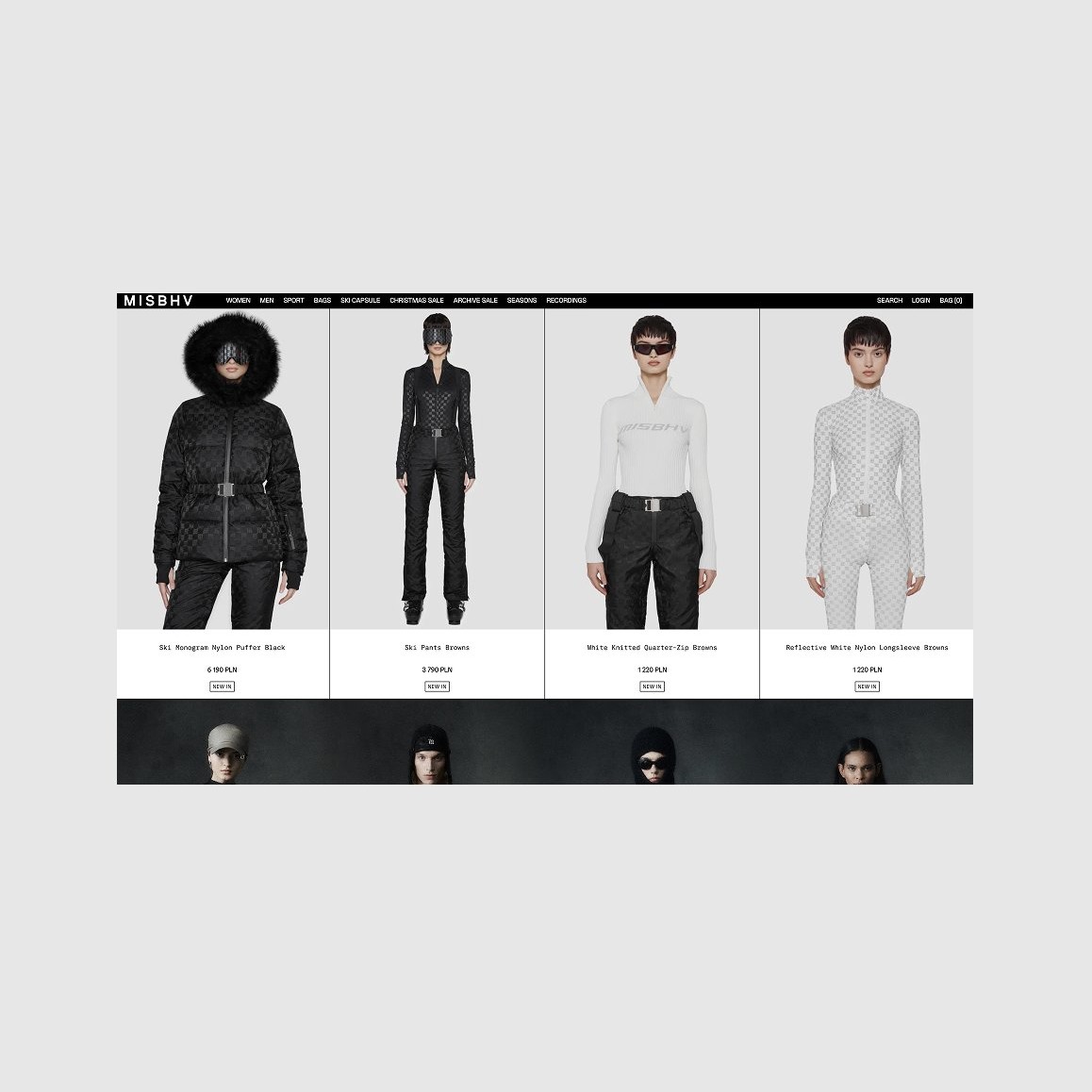 Editorial fashion store reference with models on a plain background.