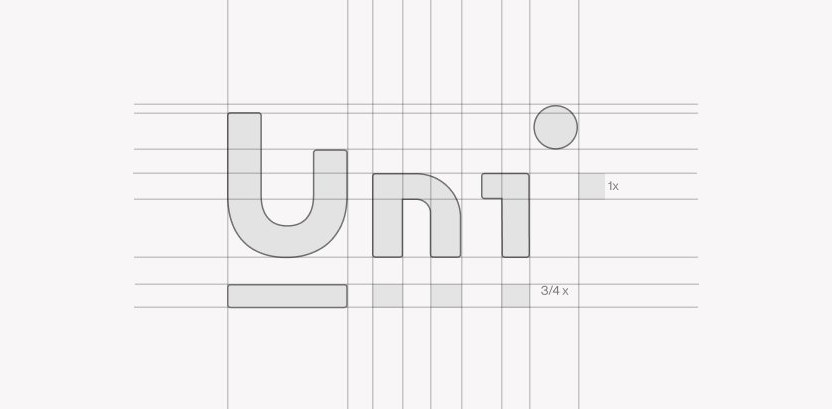 Construction grid of the Uni logotype.